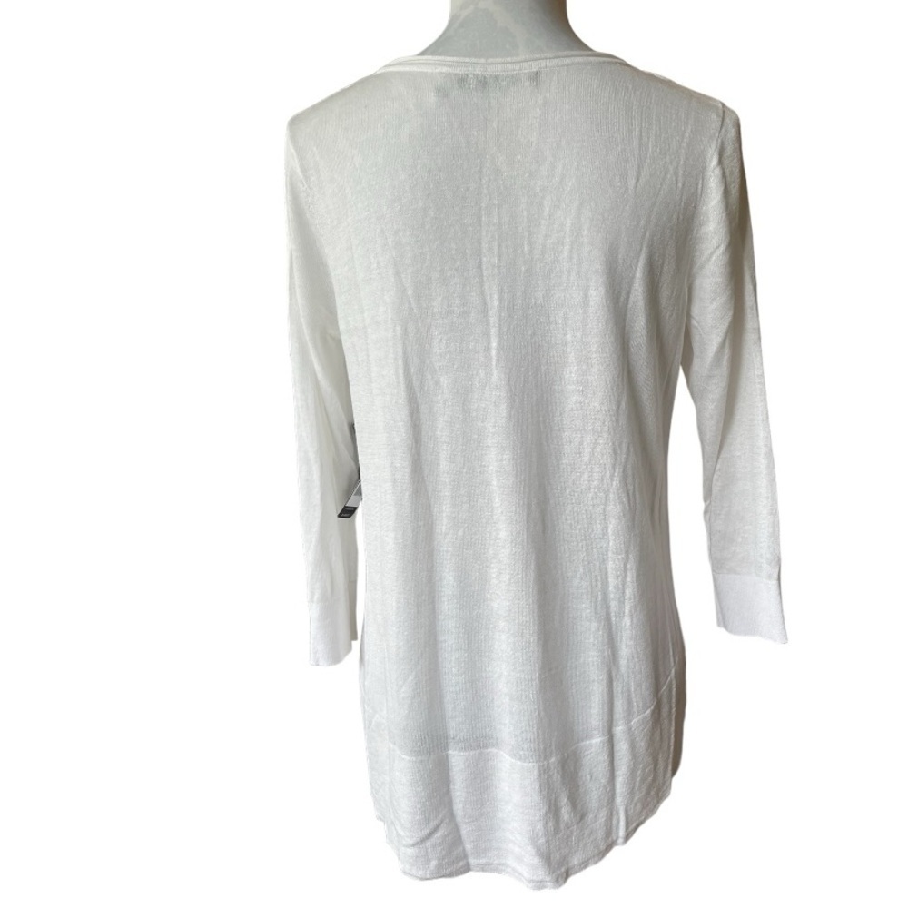 NIC + ZOE Wisteria Linen Blend Embroidered V-Neck Sweater 3/4 Sleeve White | PM - Picture 4 of 10